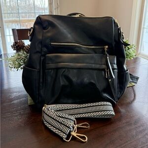 Faux Leather backpack black with removeable guitar strap & grab handle